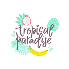 Summer design sticker with tropical beach elements