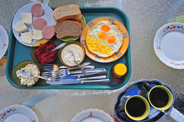 Hotel breakfast on the table