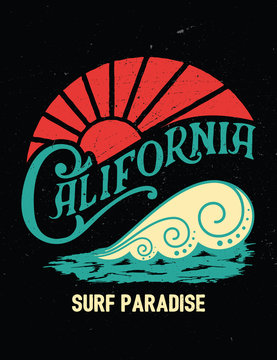 California vintage print.Surf graphic.