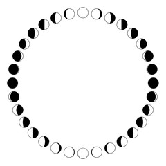 Moon. The phases of the moon. Simple template. The whole cycle from new moon to full. Graphic image. Stylization. The phases of the moon on a white background