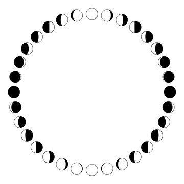 Moon. The phases of the moon. Simple template. The whole cycle from new moon to full. Graphic image. Stylization. The phases of the moon on a white background