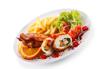 Stuffed chicken fillet with french fries