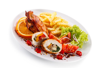 Stuffed chicken fillet with french fries