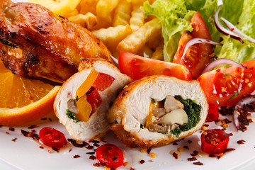 Stuffed chicken fillet with french fries