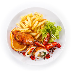 Stuffed chicken fillet with french fries