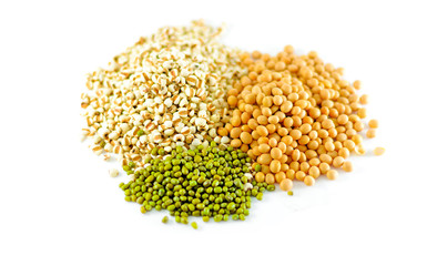 Green beans, millet on white background