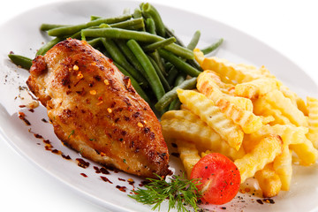 Roast chicken fillet with french fries