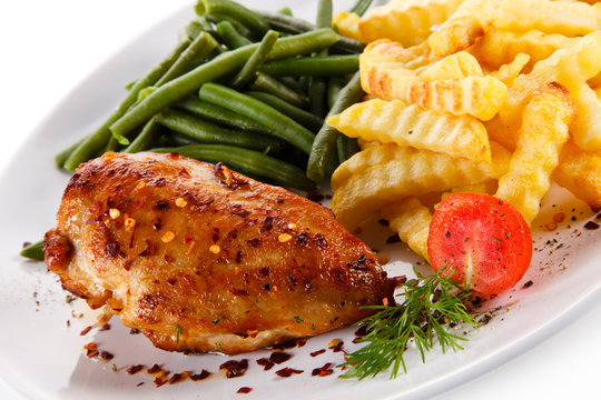 Roast chicken fillet with french fries