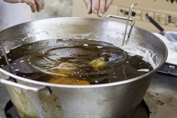 Pan frying donuts