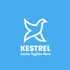 Kestrel Abstract Vector Sign, Emblem or Logo Template. Bird as Letter K Symbol. Line Style Silhouette with Typography.