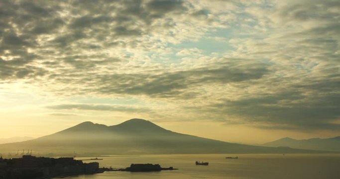 Time lapse of traditional architecture and sunrise in Naples, Italy. 