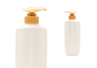 Pump head shampoo bottle with  on white