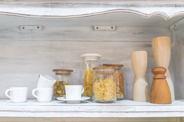 White wooden kitchen cabinet storage