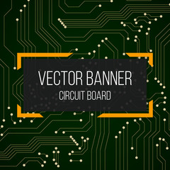 circuit green yellow golden board banner with text. vector background