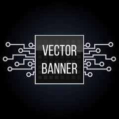 Circuit board banner vector on black background. Motherboard and computer design, illustration