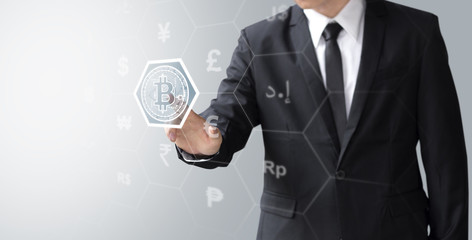 business man select bitcoin