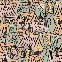 cats on the roofs, seamless pattern