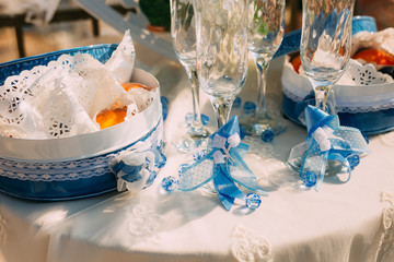 A table for a wedding ceremony in Montenegro. Wedding decorations.