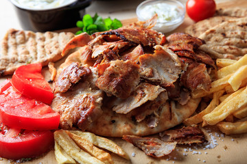 Greek gyros dish on baking paper