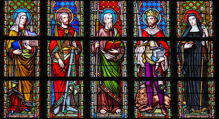 Stained Glass in Brussels Sablon Church - Catholic Saints - 145103753