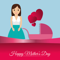 happy mothers day card mom with baby carriage heart vector illustration eps 10