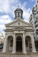Fototapeta na wymiar Facade of the Pahoria Biserica Alba church in Bucharest, Romania, Europe