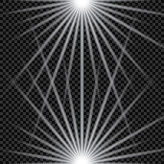 White glowing light burst explosion with transparent. Vector illustration for cool effect decoration with ray sparkles. Bright star. Transparent shine gradient glitter, bright flare. Glare texture.
