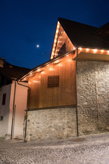 Villages and nativity scenes at dusk. The magic of Sutrio. Carnia.