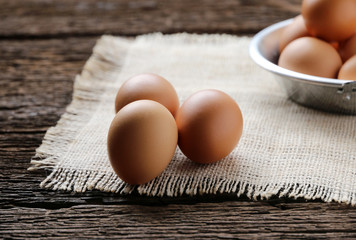 egg on old wood table. copy space for your text