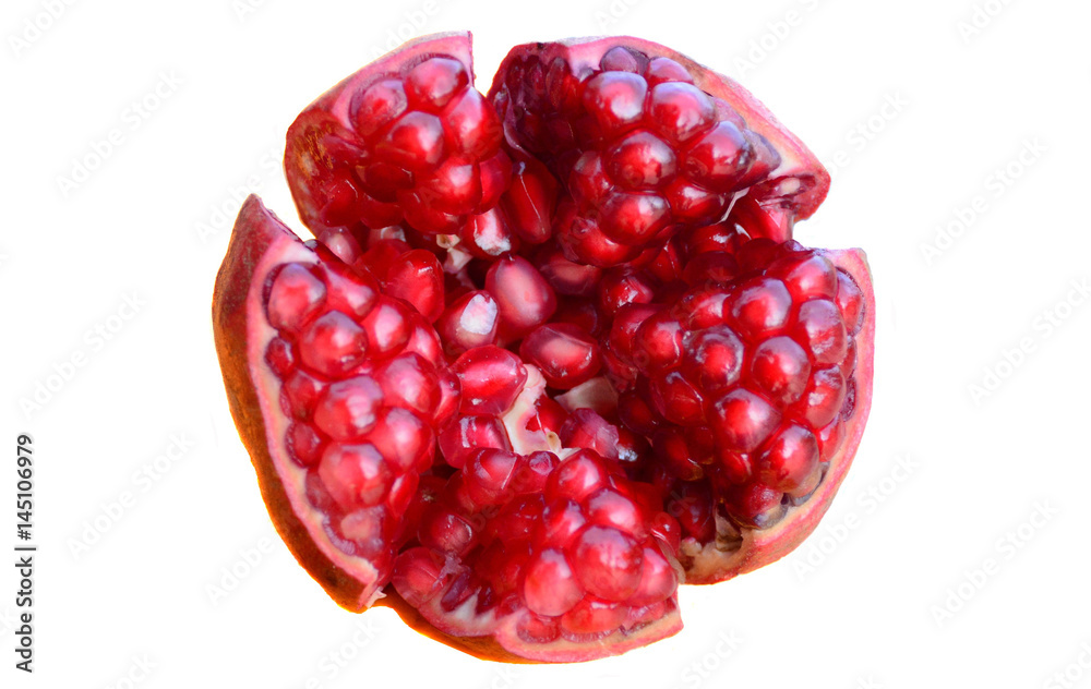 Wall mural pomegranate fruit close up view isolated on white background