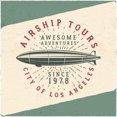 Vintage airship tee design. Retro Dirigible poster. Airplane Label . Old tshirt template. Typography concept. Aircraft stamp, patch for web or printing t-shirt. art  © jeksonjs