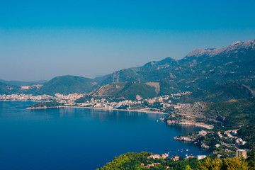Fototapeta na wymiar The Budva Riviera in Montenegro. Sea coast of Montenegro.
