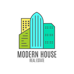 Fototapeta premium modern house logo design, real estate icon suitable for info graphics, websites and print media. , flat , badge, label, clip art. Lineart style. Thin line . Stylysh palette
