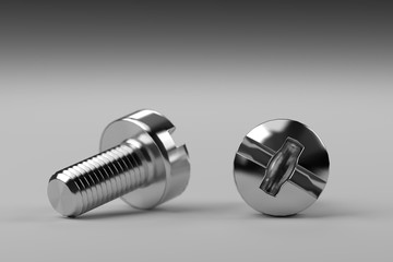 Tow Metal Screws, Macro, 3d Rendering