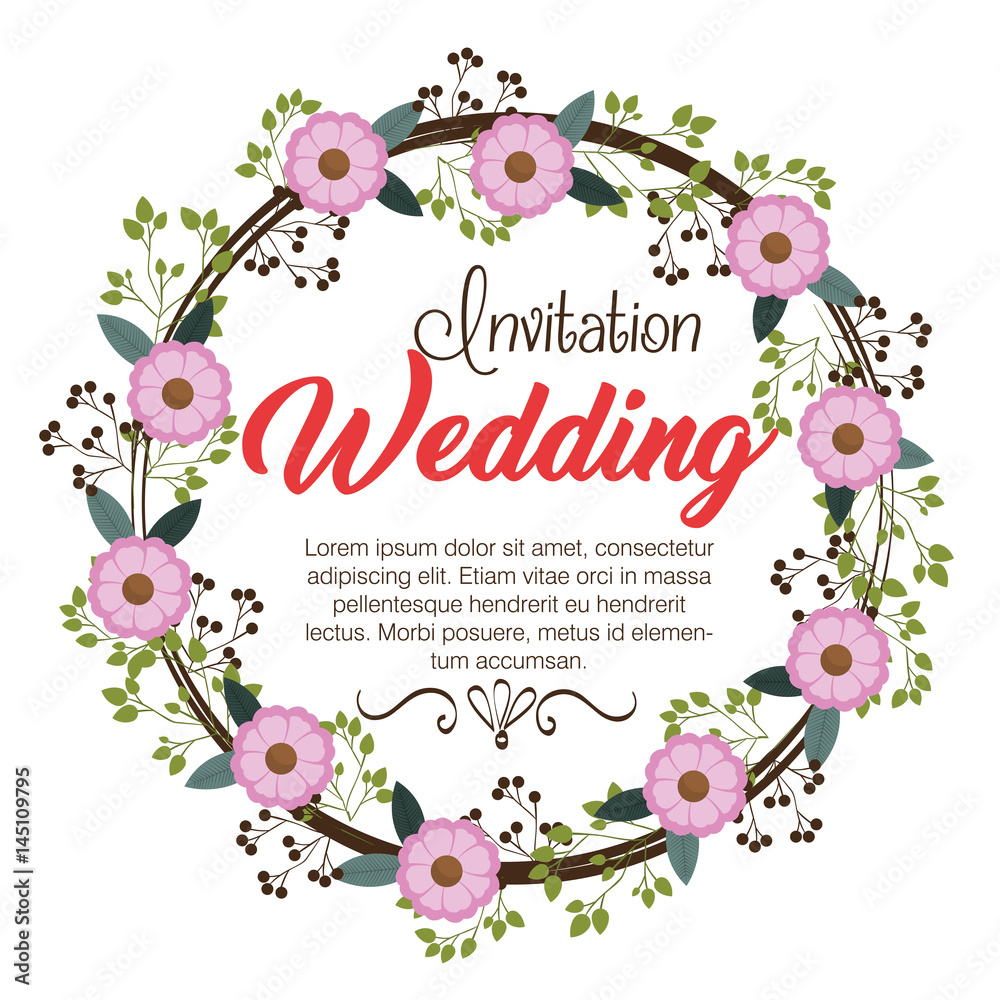 Wall mural wedding invitation floral frame vector illustration design