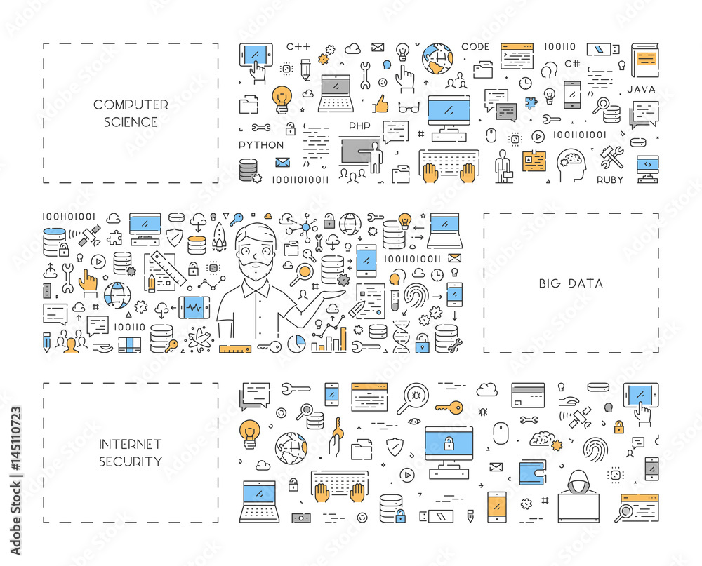 Poster vector line concept for big data, internet security and computer science