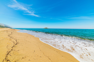 Fototapeta na wymiar Golden shore in Is Orrosas beach