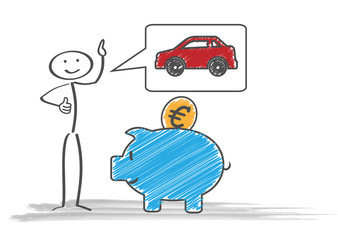 Sparschwein / Strichmännchen / Auto / Euro