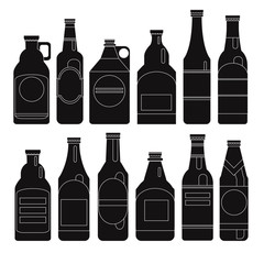 Beer bottles vector collection. Bottle beer retro.  Composition of complex beer bottle different shape. Style of modern art and geometry bottle beer.