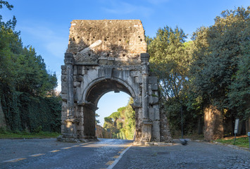 Fototapeta na wymiar Rome, Italy. Arc de Triomphe of Drusus