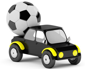3D socer ball in a black car on a white background