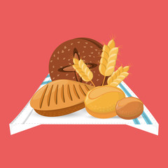 bread loafs wheat food with blanket vector illustration eps 10