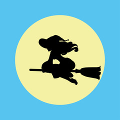 Witch silhouette on a moon background.
