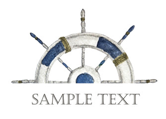 steering wheel for ships and boats with place for text. Hand painted watercolor. © Khaneeros