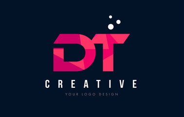 DT D T Letter Logo with Purple Low Poly Pink Triangles Concept
