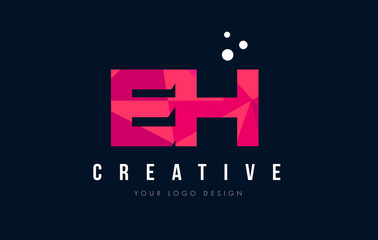 EH E H Letter Logo with Purple Low Poly Pink Triangles Concept