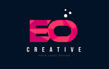 EO E O Letter Logo with Purple Low Poly Pink Triangles Concept