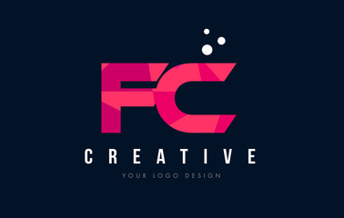 FC F C Letter Logo with Purple Low Poly Pink Triangles Concept