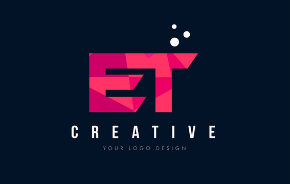 ET E T Letter Logo with Purple Low Poly Pink Triangles Concept