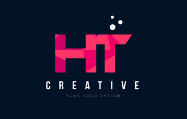 HT H T Letter Logo with Purple Low Poly Pink Triangles Concept